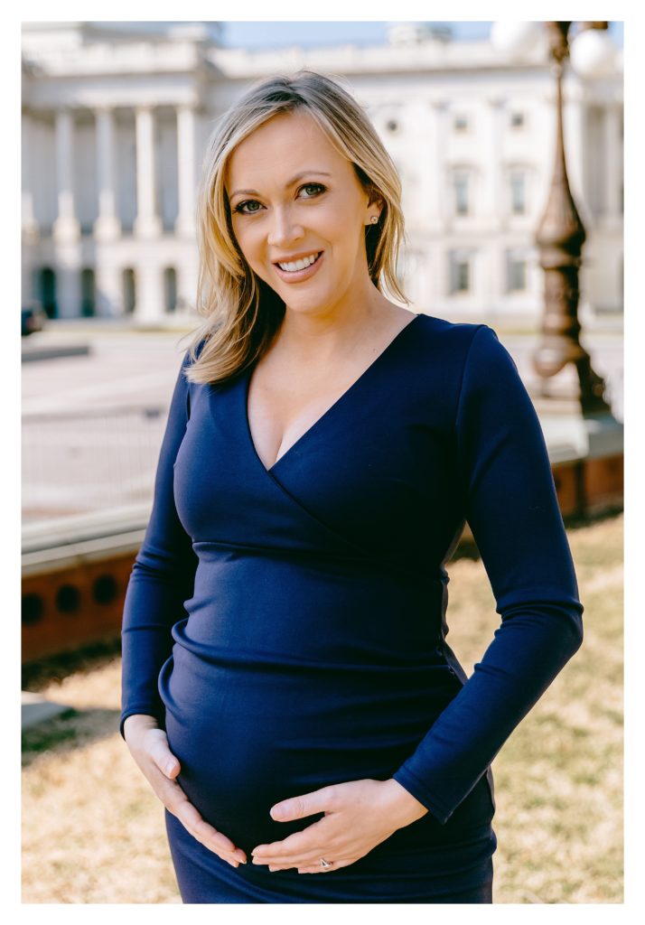 Paula Reid CNN senior legal affairs correspondent maternity picture taken February 2022 in front of the Capitol Building