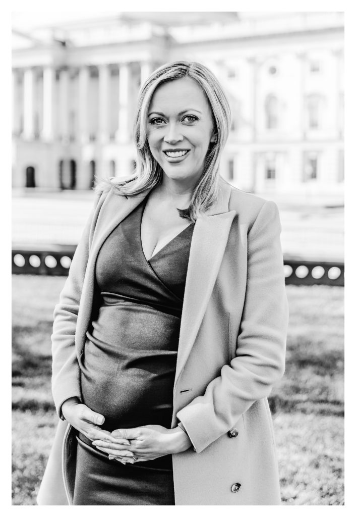Paula Reid CNN senior legal affairs correspondent maternity picture taken February 2022 in front of the Capitol Building