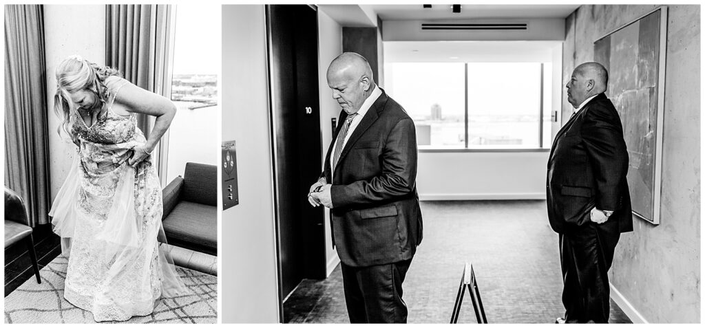 New York City bride and groom get ready at hotel before their wedding day