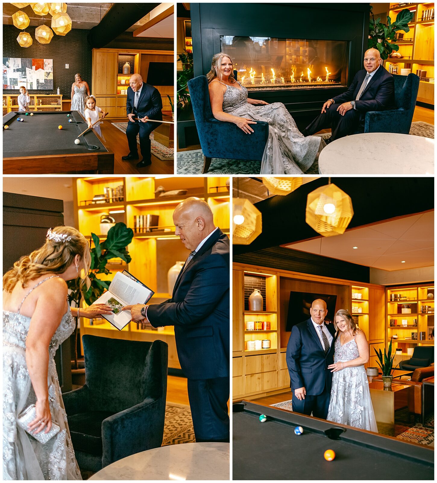 brooklyn NYC bride and groom couple posing indoors at hotel with off camera flash