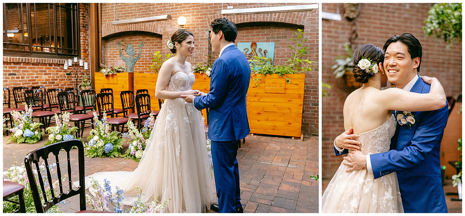 Wedding Couple Share Embrace after First Look