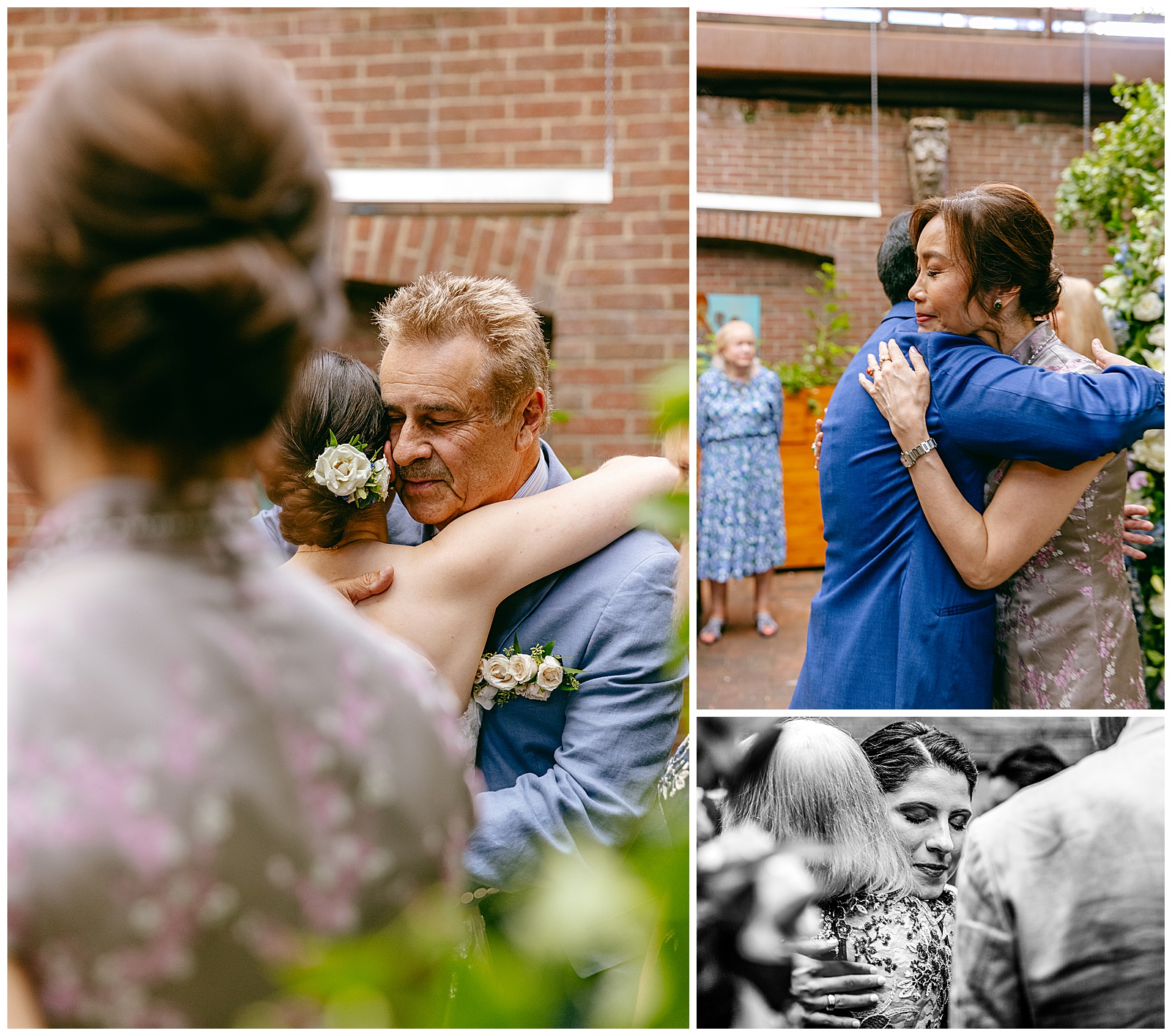 bride and groom hugging their parents at their wedding ceremony