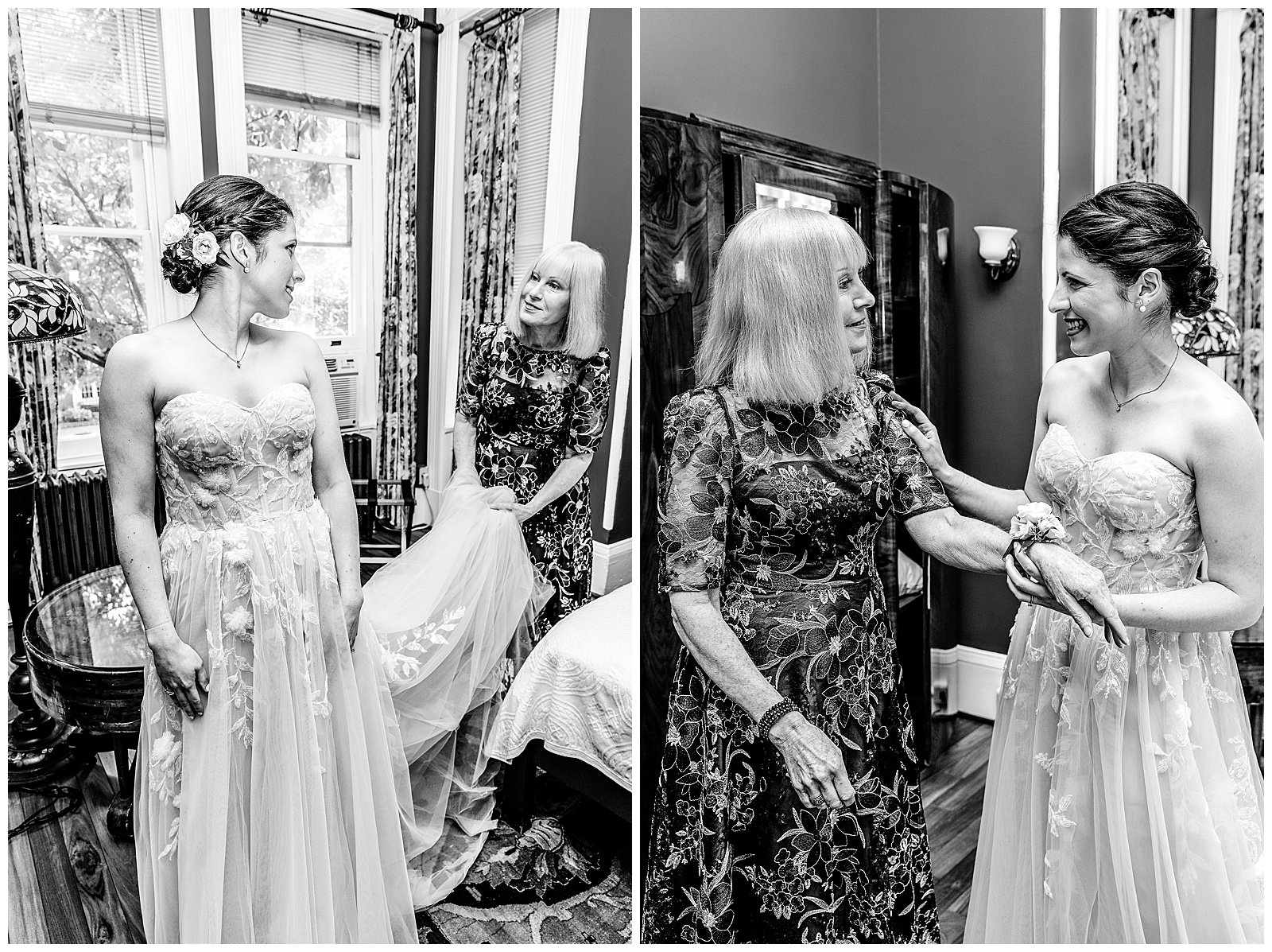 Bride and Mother Getting Dressed