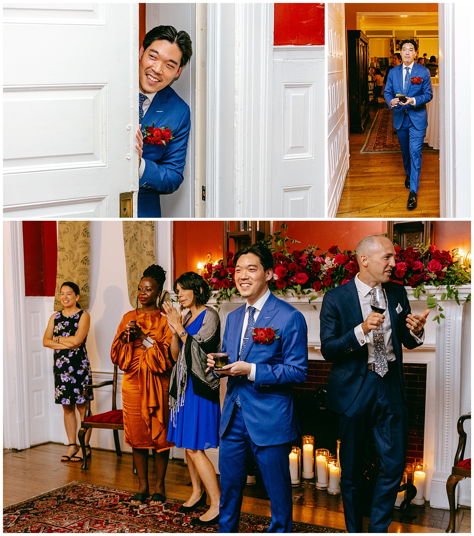 Groom with his guests entering the reception venue with band