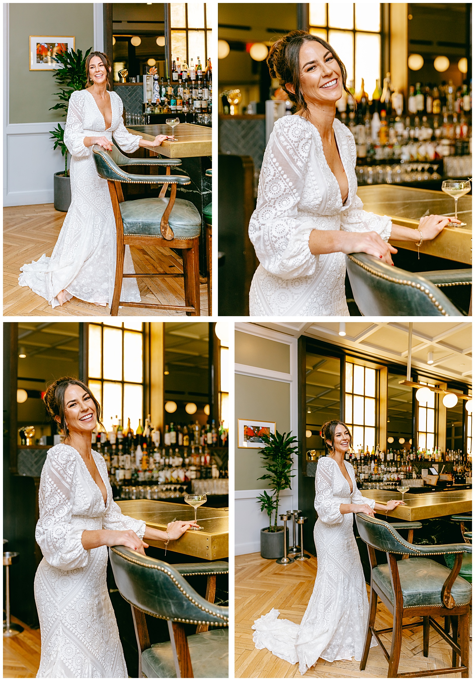 bride at bar with a martini on her wedding day washington dc wedding photographers	