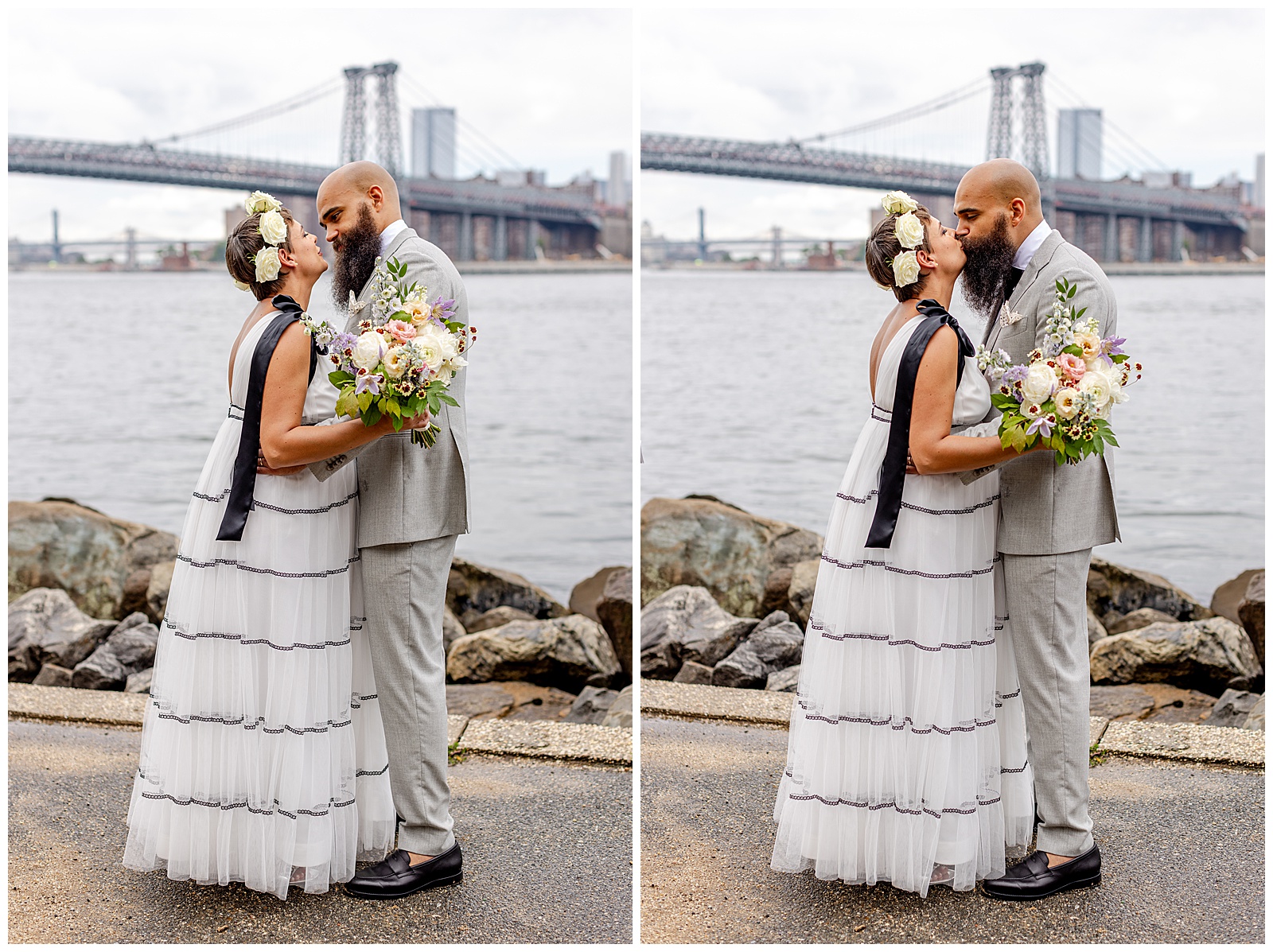 wedding ceremony first kiss at Grand Ferry Park in Brooklyn New York