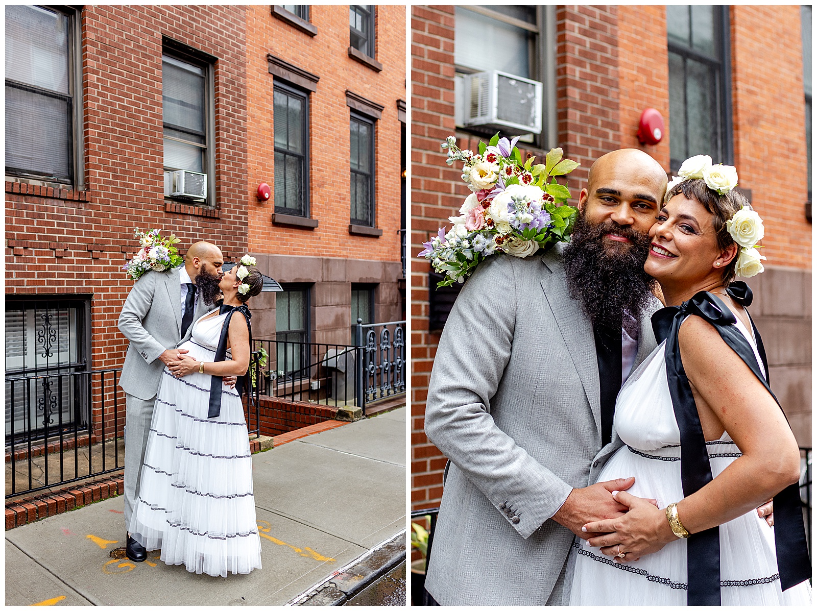 Brooklyn New York Wedding Photos of couple in front of their apartment