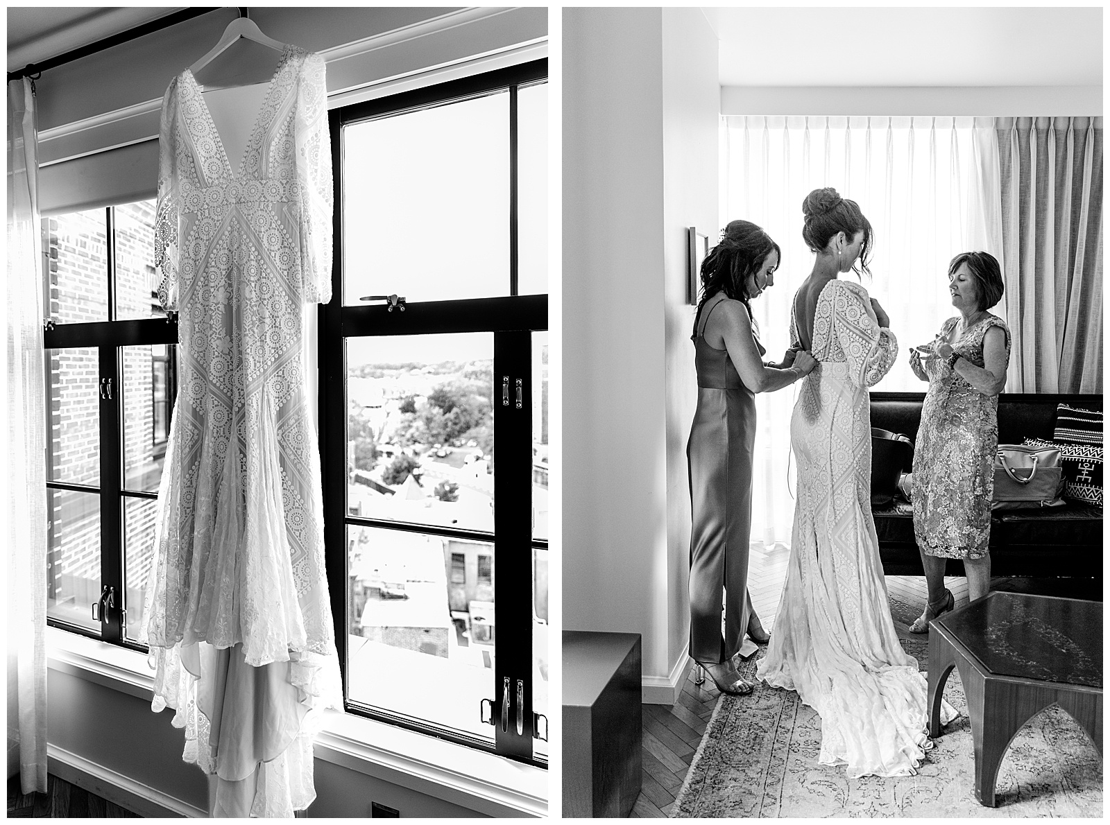 bride getting ready at The Line Hotel in Adams Morgan