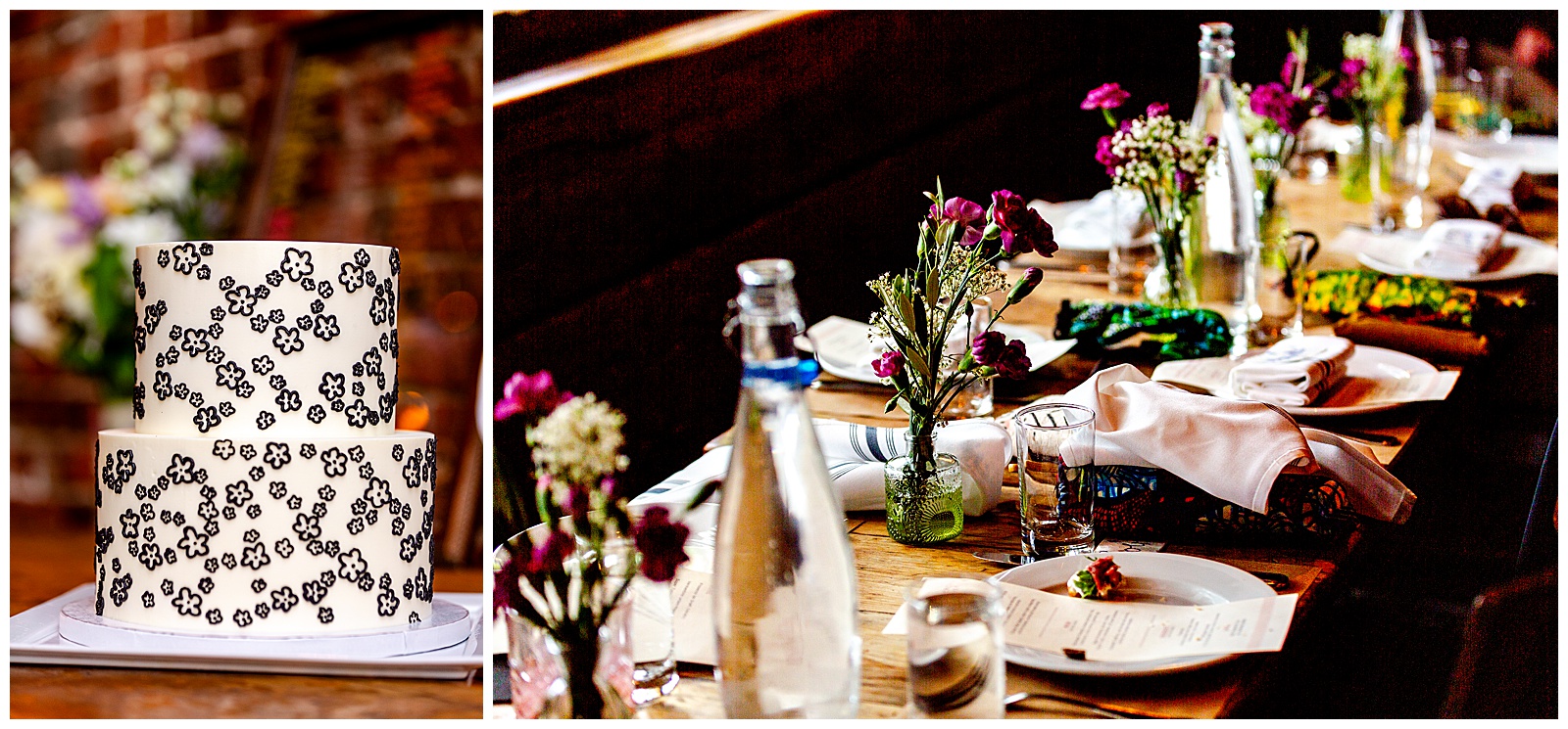 wedding cake and table decor for Brooklyn brunch wedding at Aurora 