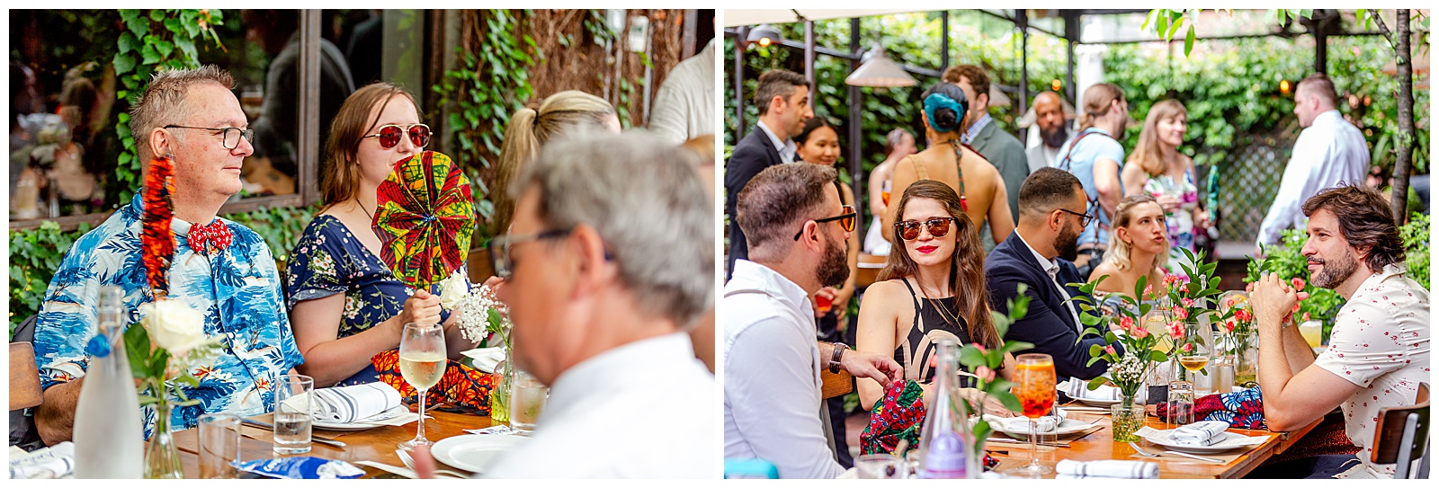 wedding guests enjoying brunch wedding reception at Aurora in Williamsburg Brooklyn