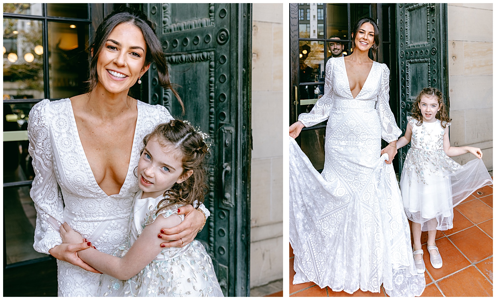 photographer washington dc for flower girl and bride on wedding day at The Line Hotel