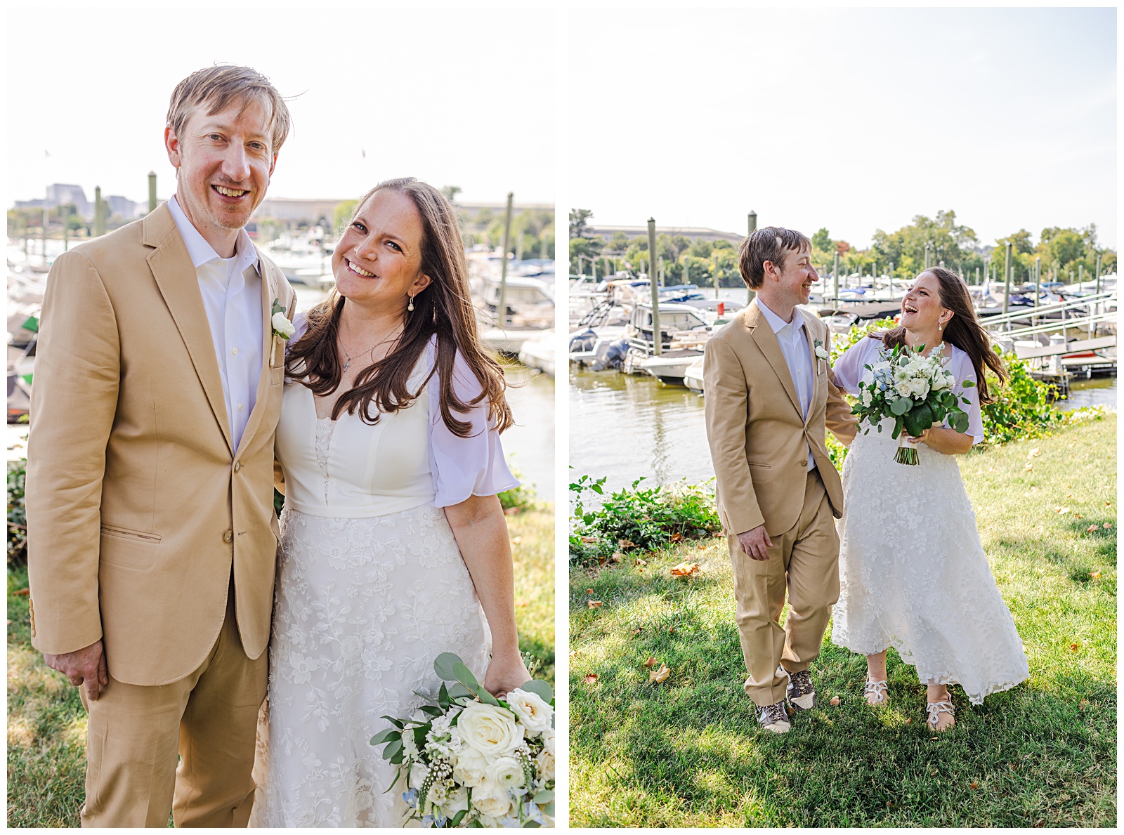 Creative wedding photos Columbia Island Marina