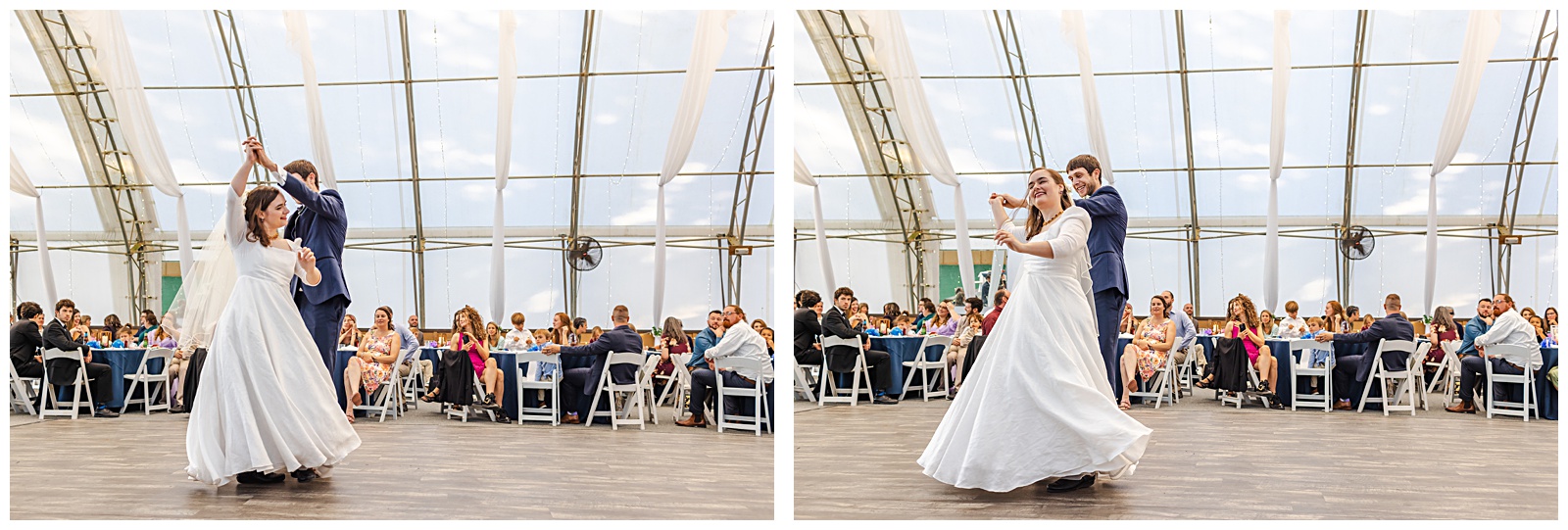 first dance for just married wedding couple at their rustic celebration