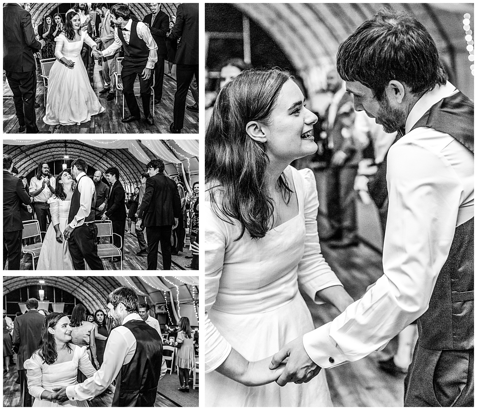 candids of the bride and groom dancing together during their reception party at Romantic Autumn Wedding at Fairwinds