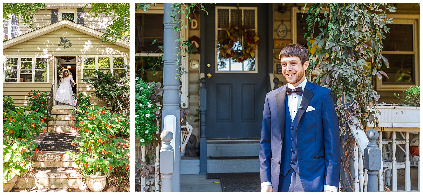 groom waiting for first look on wedding day at Romantic Autumn Wedding at Fairwinds