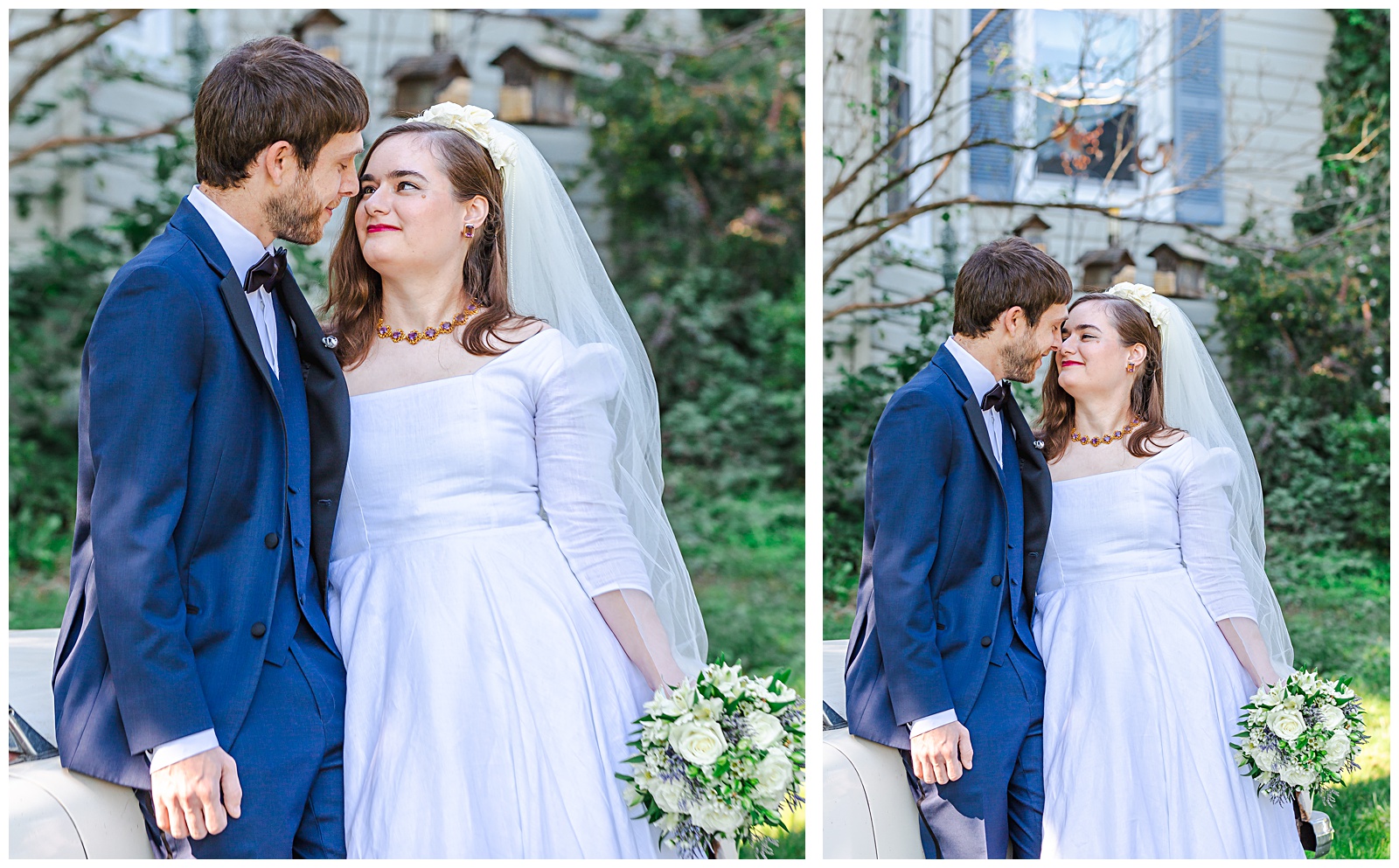 wedding couple looking at each other for portraits at their wedding