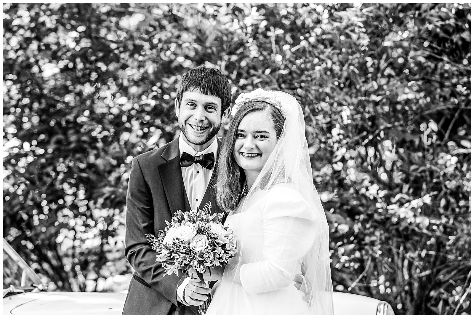 black and white close up portrait of fall wedding couple