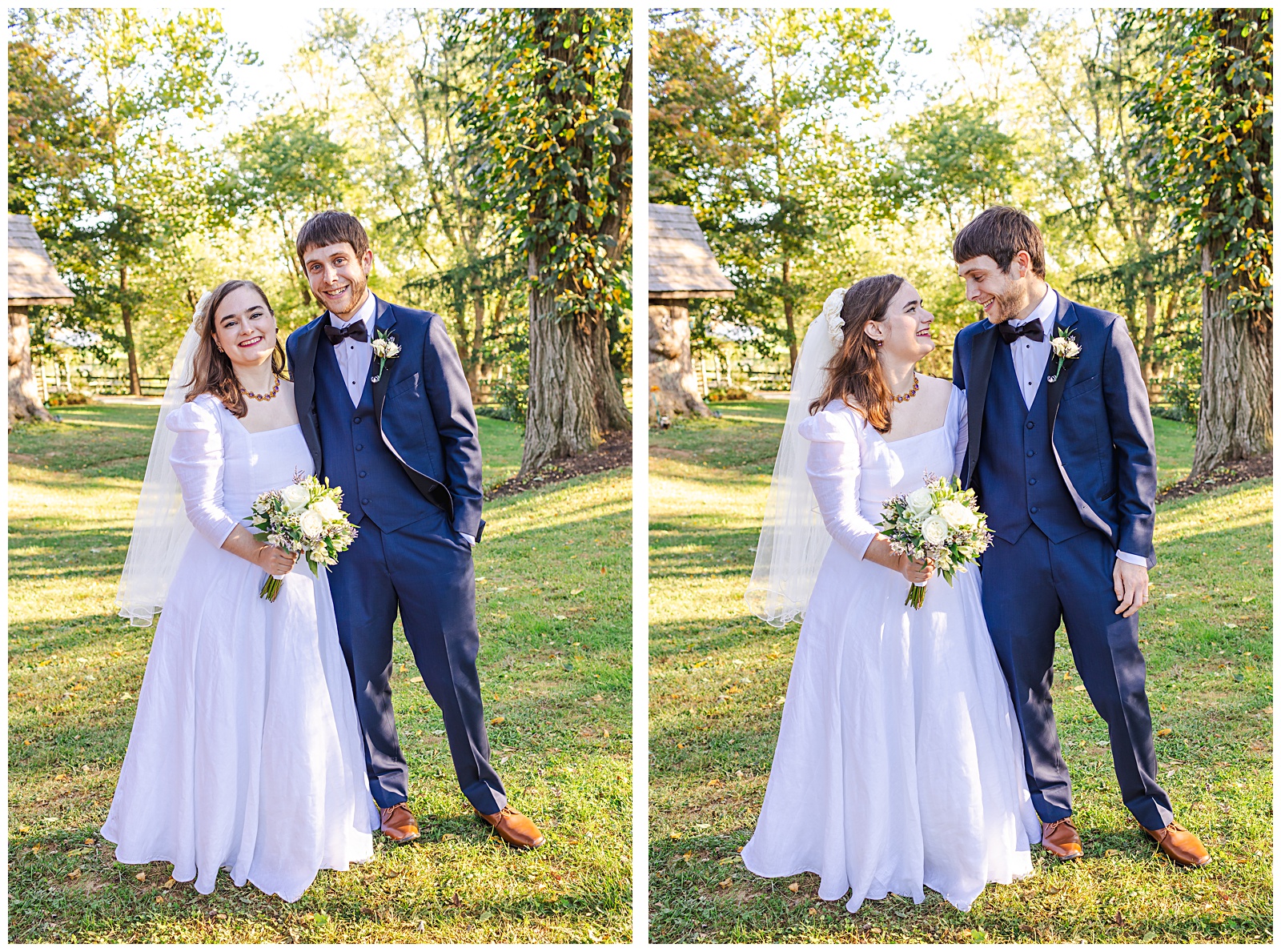 just married pictures of bride and groom facing the camera and looking at each other