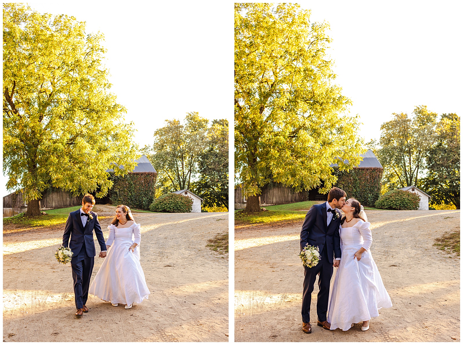 golden hour sunset image of bride and groom on wedding day