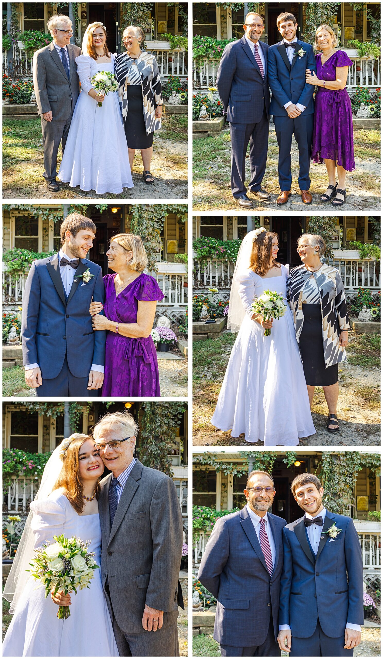 collection of images of the wedding couples families together in different combinations