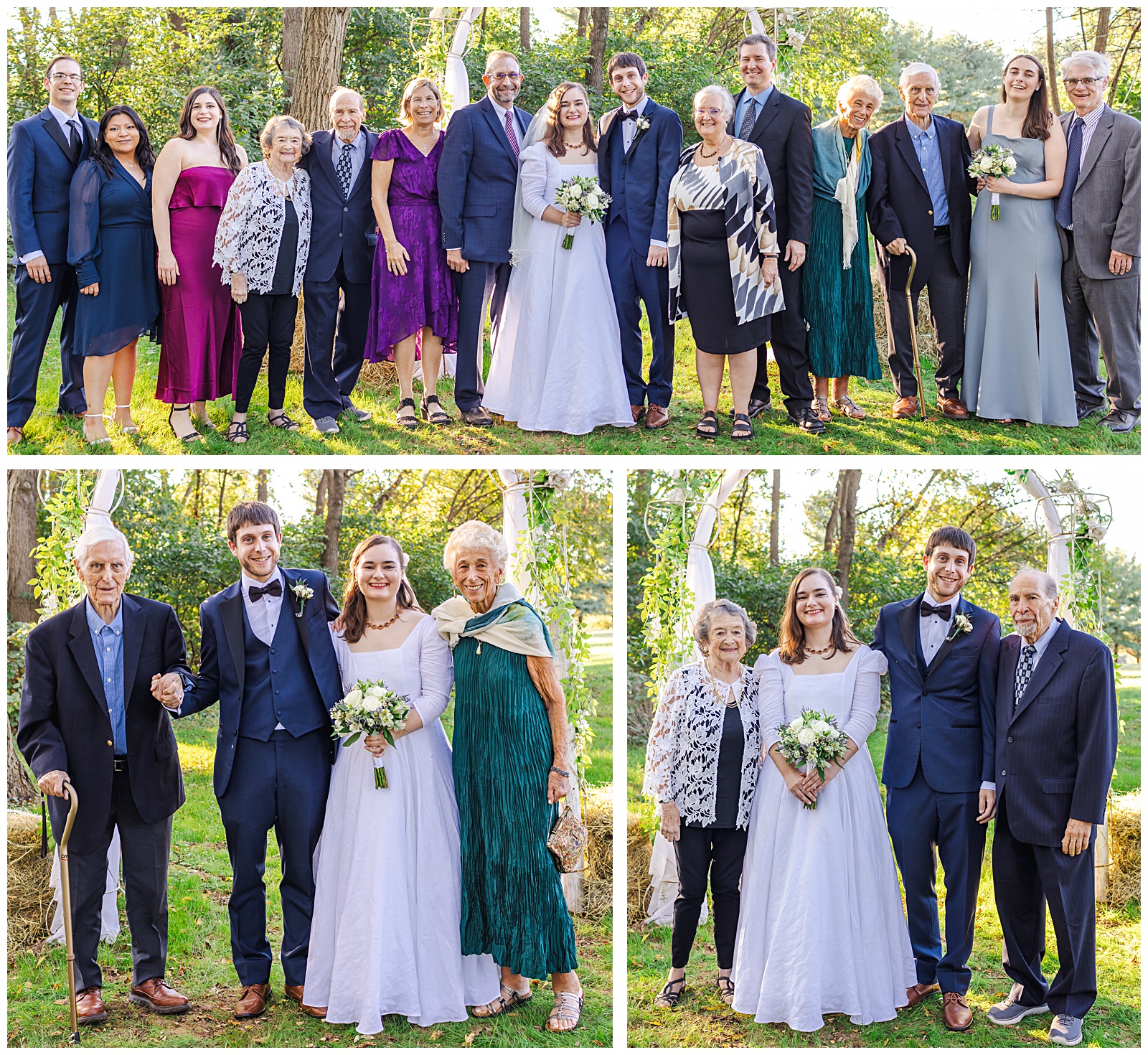 extended family formal photos on fall wedding day near DC