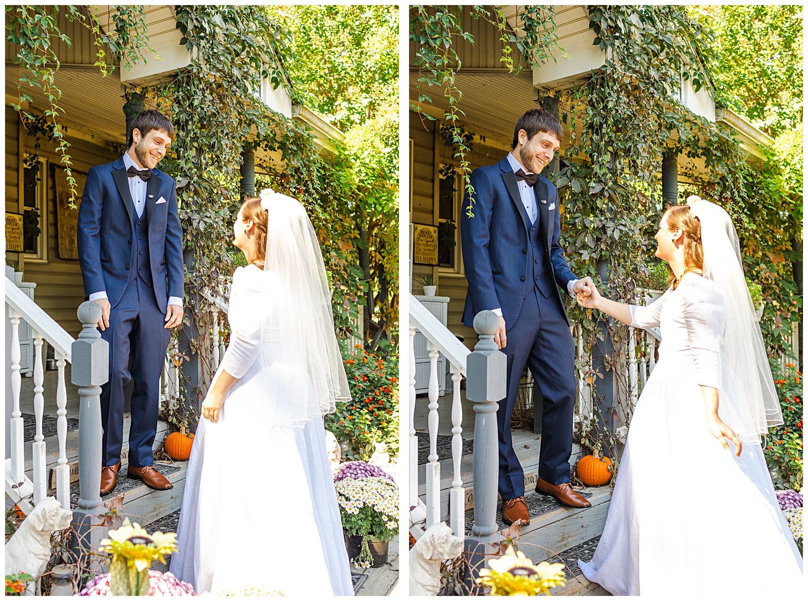 couple first look on wedding day at Romantic Autumn Wedding at Fairwinds