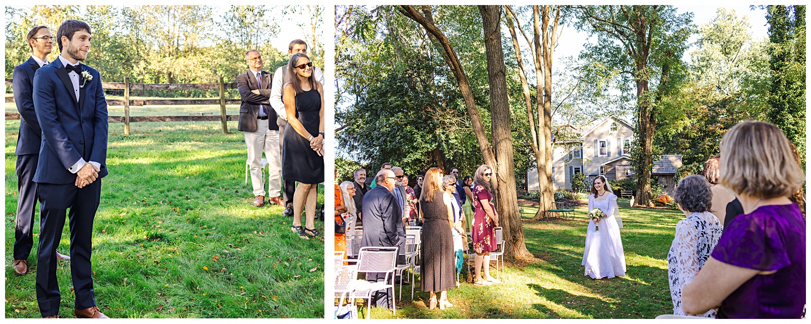 bride walking down aisle on wedding day at Fairwinds Farm near DC