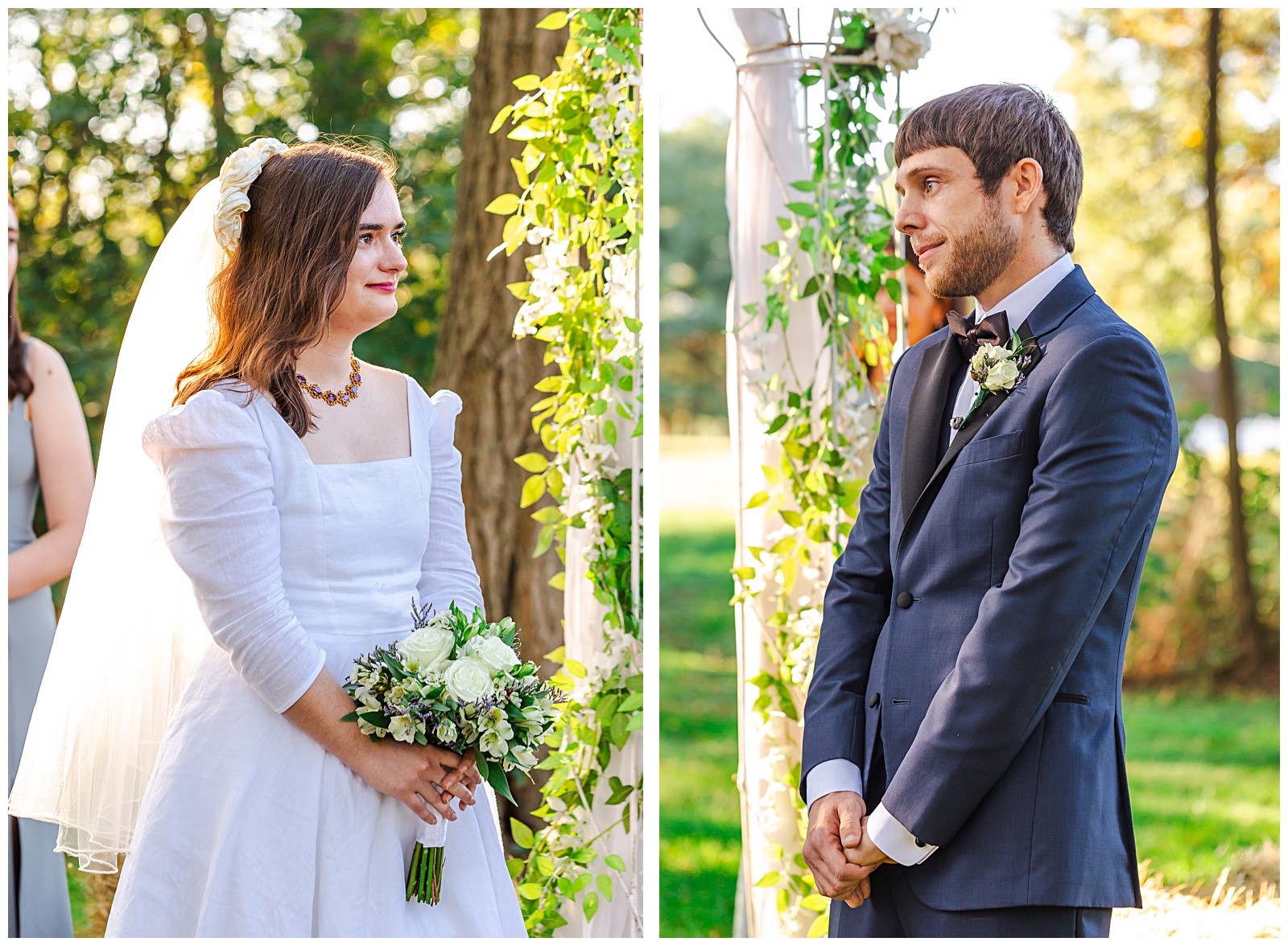 portrait of bride and groom facing each other and saying their vows