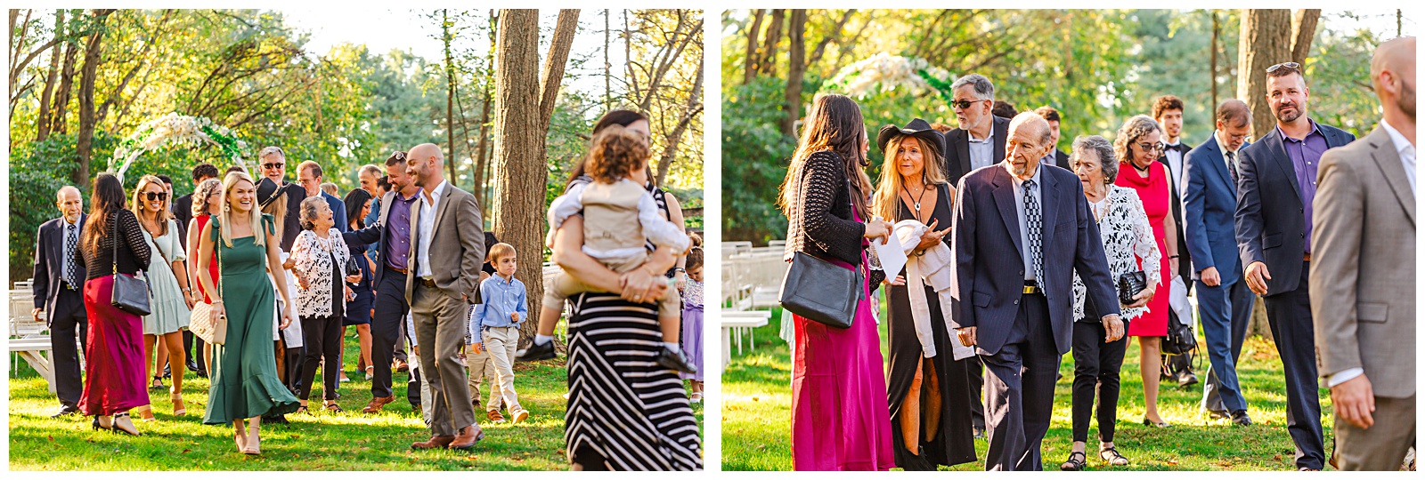 guests mingle and begin to move from the ceremony to the reception space