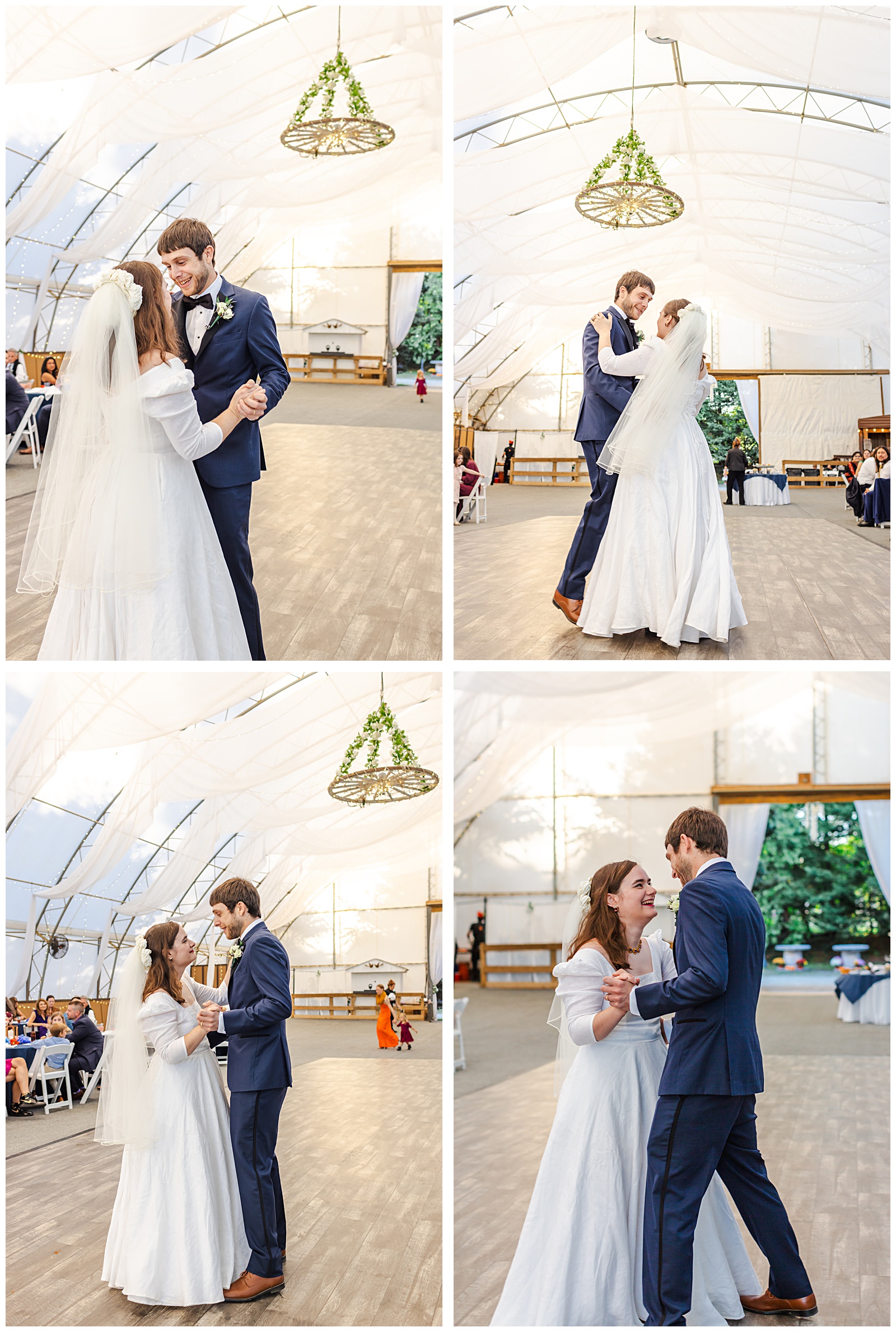 first dance with bride and groom on the dance floor during their wedding reception at Romantic Autumn Wedding at Fairwinds