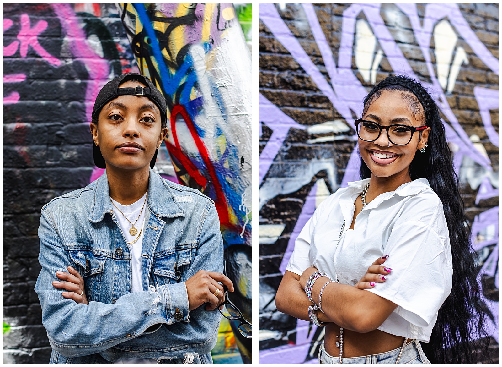 Vibrant street art backdrop for sisterhood photography in Baltimore