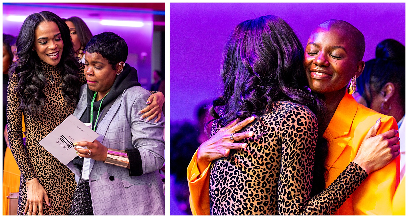 Michelle Williams hugs attendees at the BBR Beauty Summit after she speaks on stage