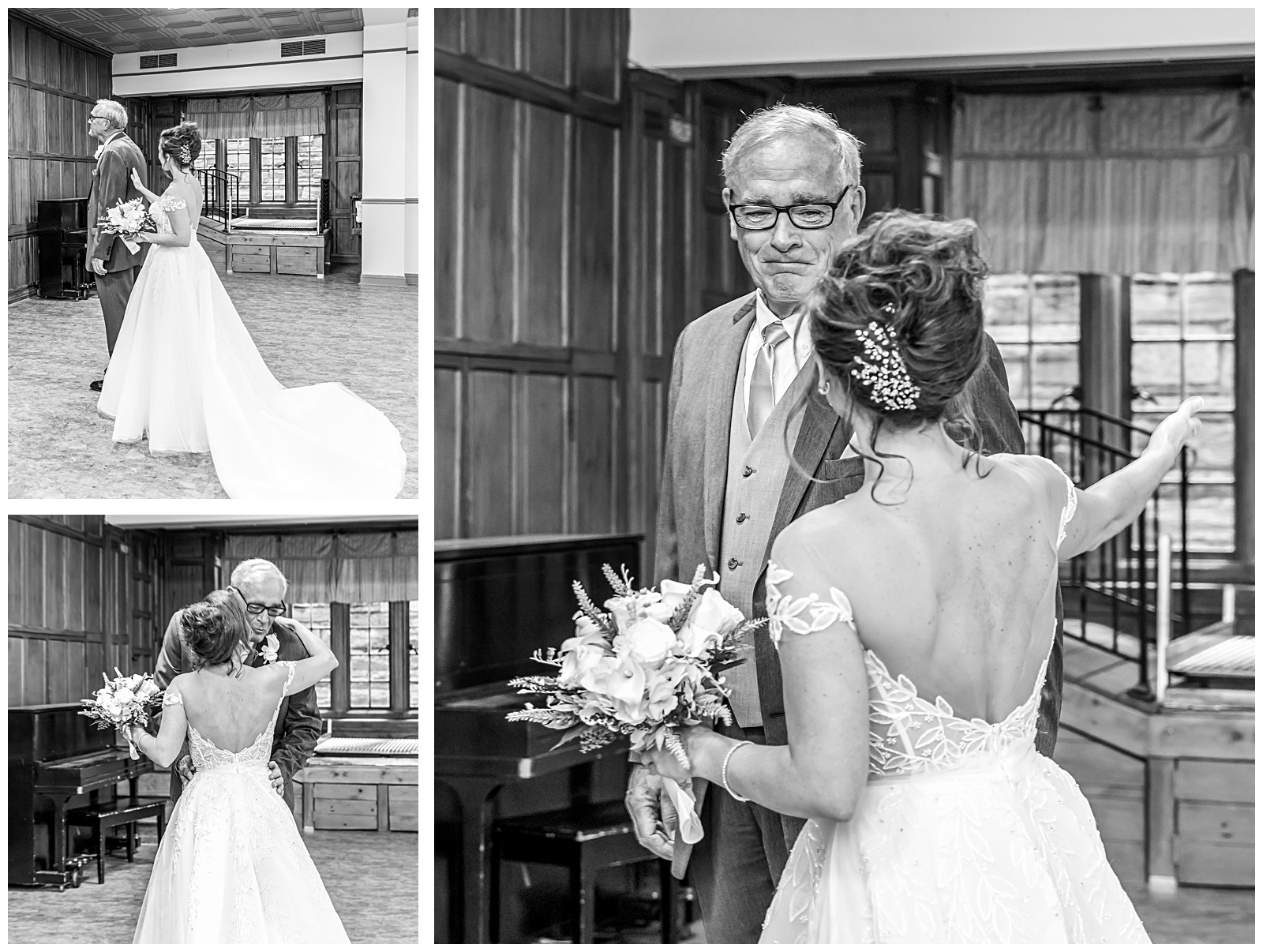 Emotional first look between bride and father inside Omni Shoreham before DC wedding