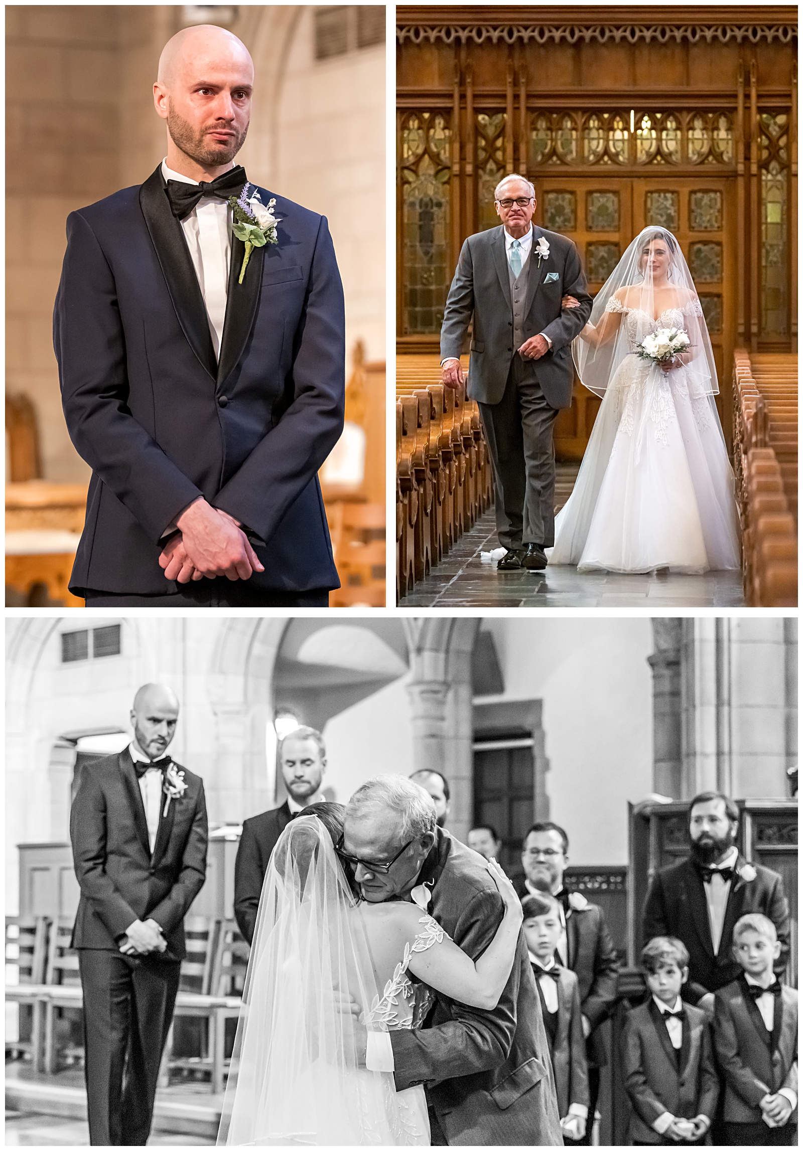 Groom emotional while watching bride walk down the aisle