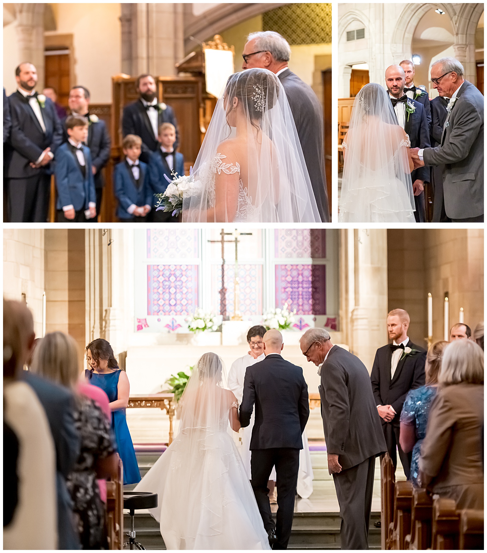 Bride walking down aisle with her father during DC church wedding