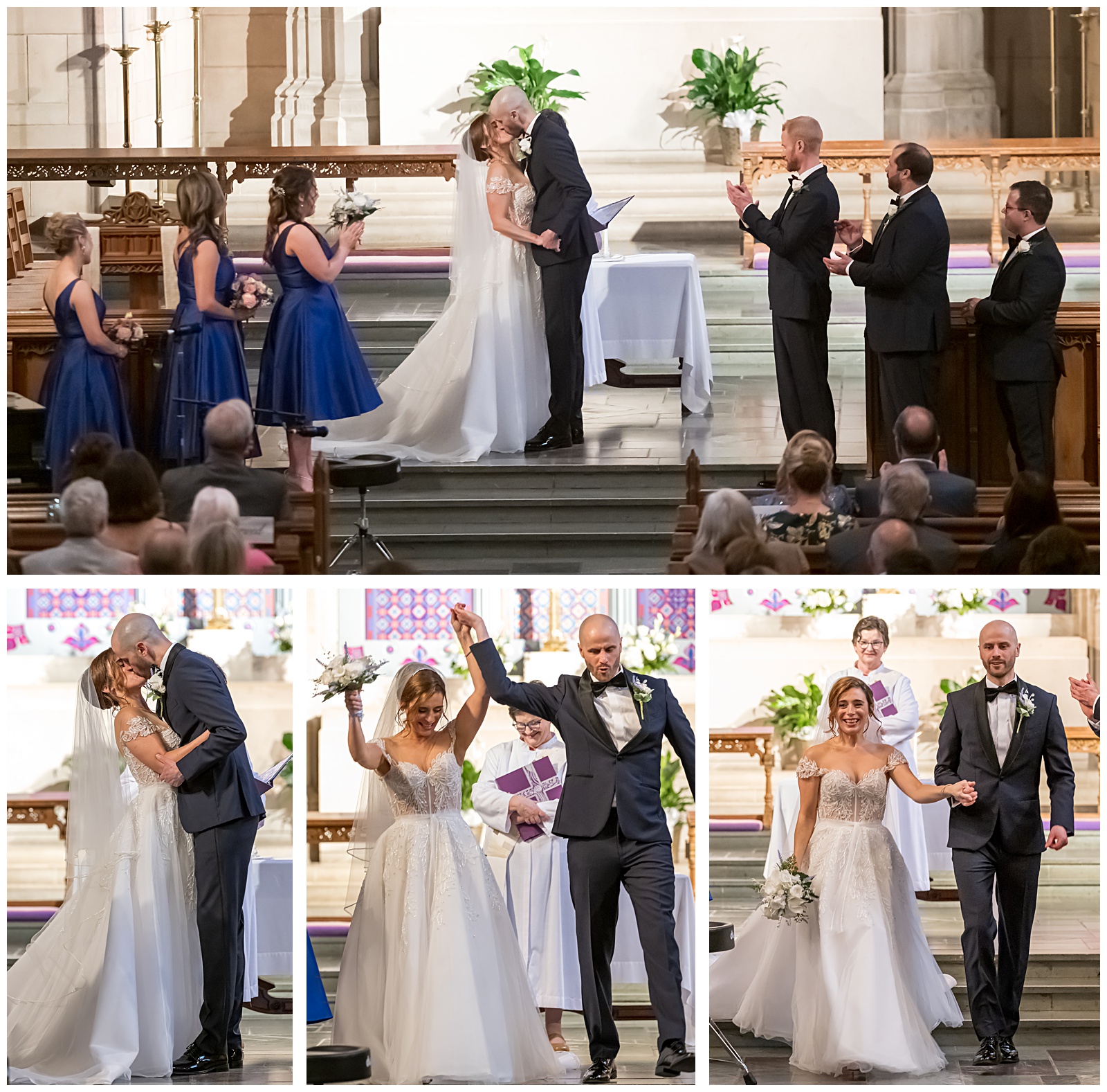 Bride and groom share first kiss at DC church wedding ceremony