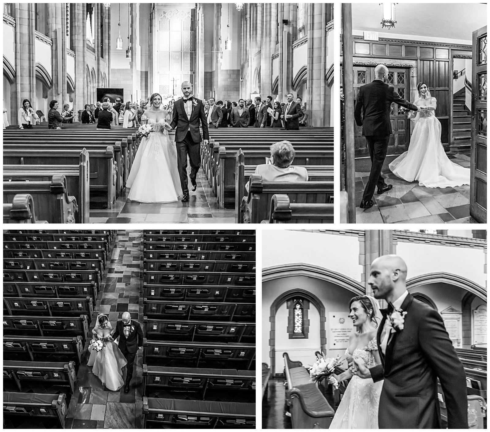 Newlyweds recessional walking down the aisle after Washington DC church ceremony