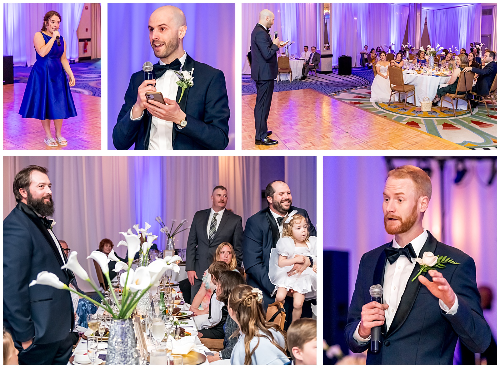 Bride and groom laughing with guests while enjoying heartfelt toasts at their wedding reception in DC