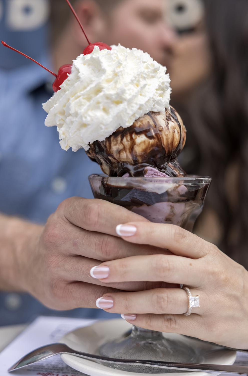 ice cream at Brooklyn Farmacy during engagement session with Liz Stewart Photography