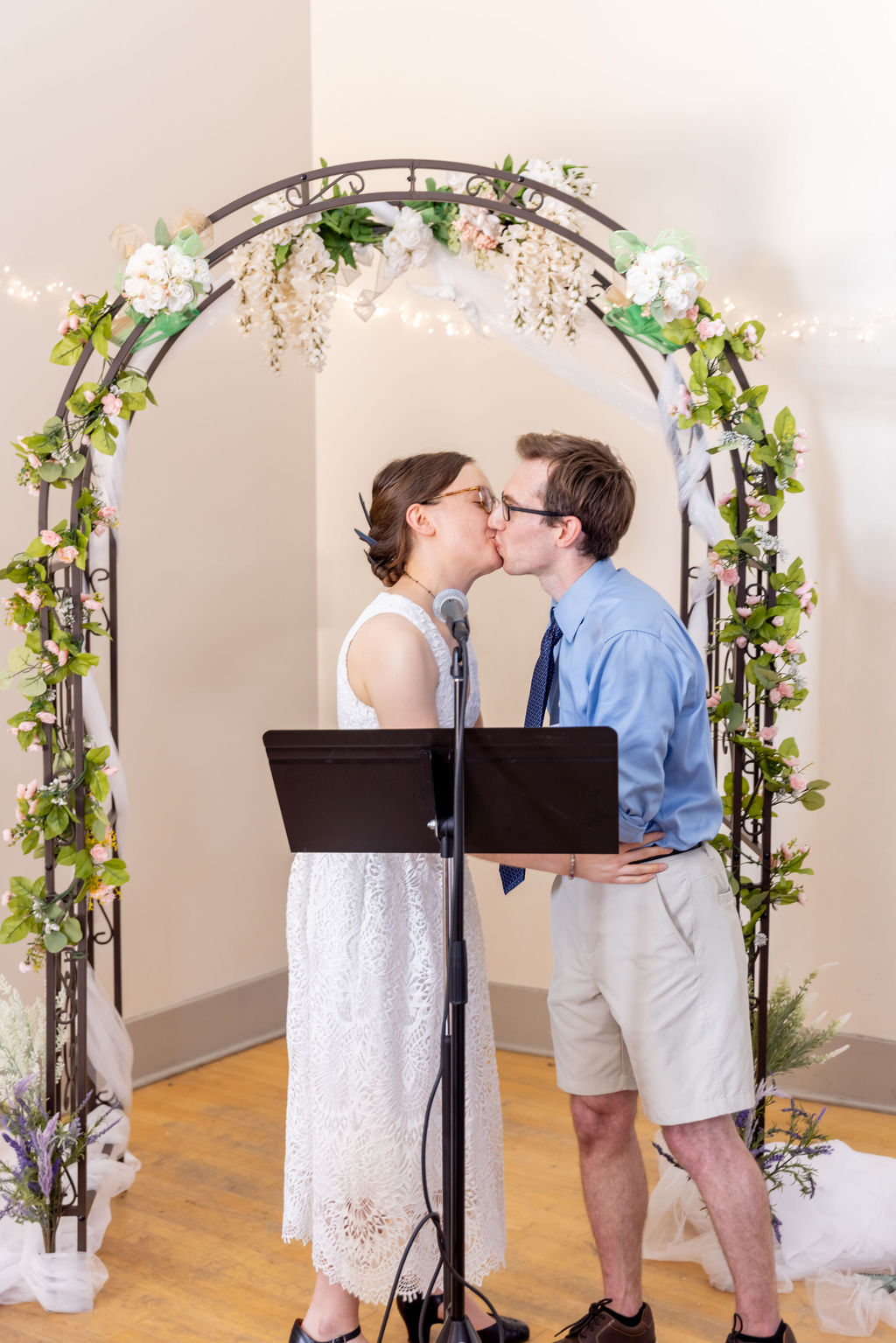 Couple kissing during intimate Edgewood Arts Center wedding ceremony in Washington DC